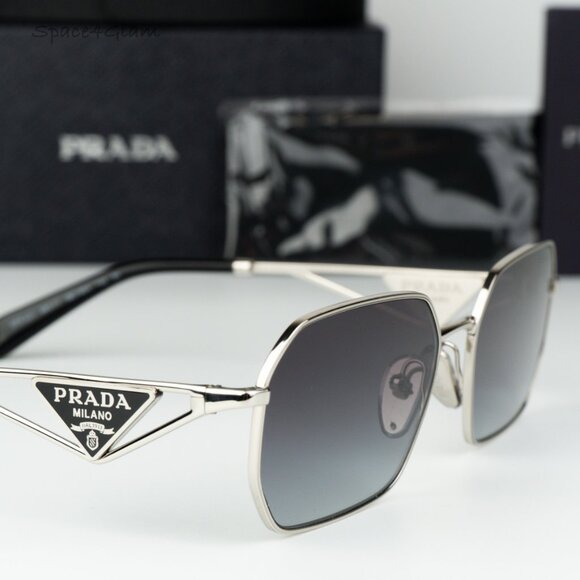 Prada Women Sunglasses Silver Grey Gradient Geometric PRA51S 1BC90A BRAND NEW - Picture 4 of 12